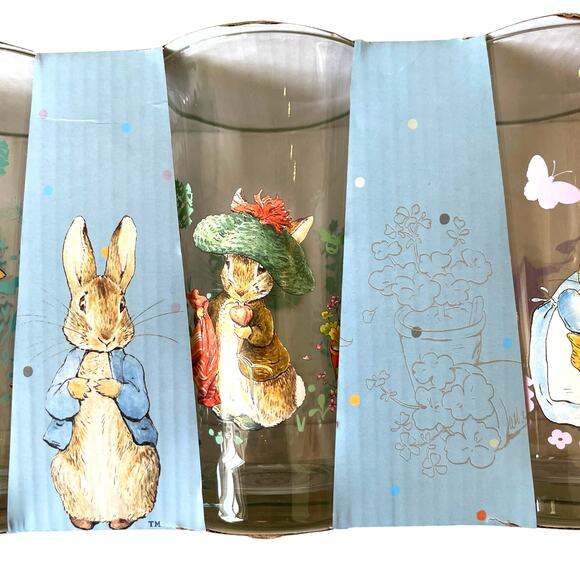 Beatrix Potter Peter Rabbit Glass Tumblers 16oz Set of 4 Spring Floral NEW - Picture 10 of 15